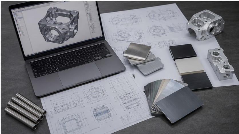 RFQ review with STEP model drawings material samples and surface finish swatches