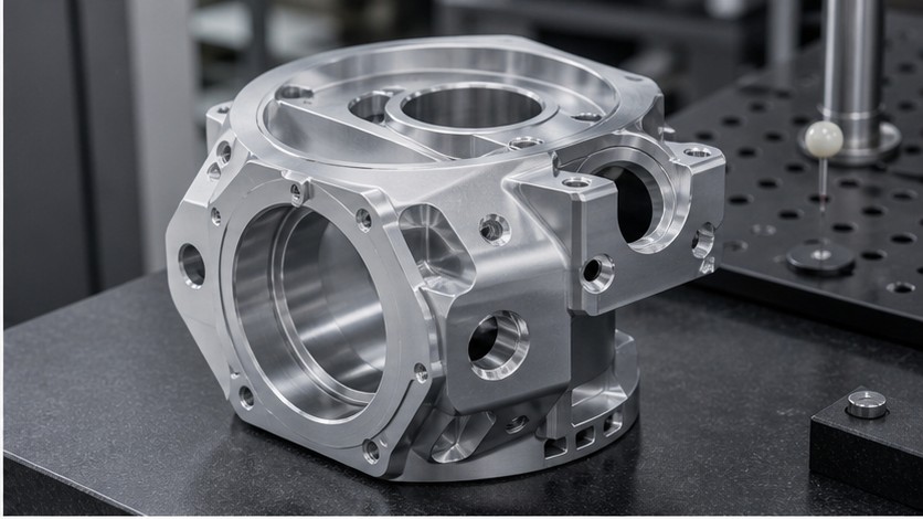 finished aluminum robotic joint housing with precision machined features