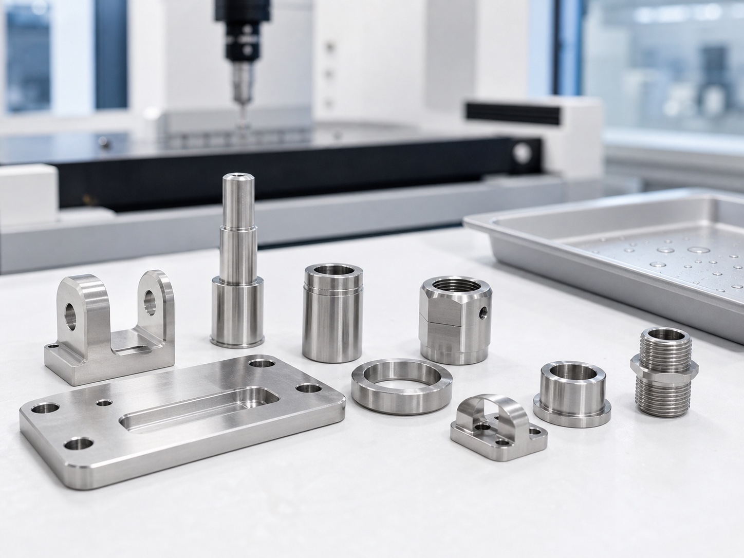 Corrosion resistant stainless steel CNC machined parts under inspection