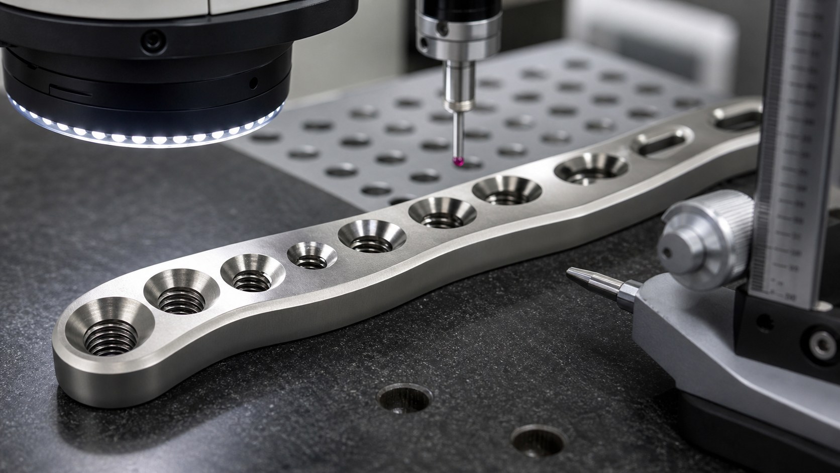 Inspection of threaded and countersunk holes in an orthopedic plate