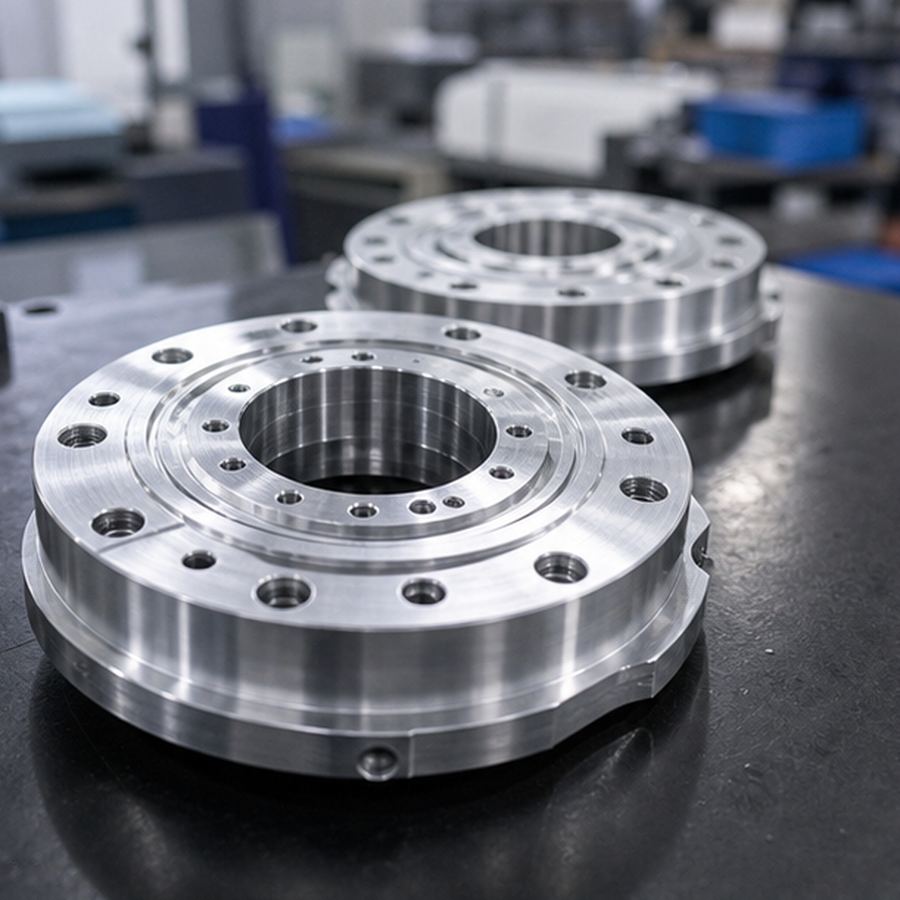 Robot reducer output flange with circular hole pattern and tight datums