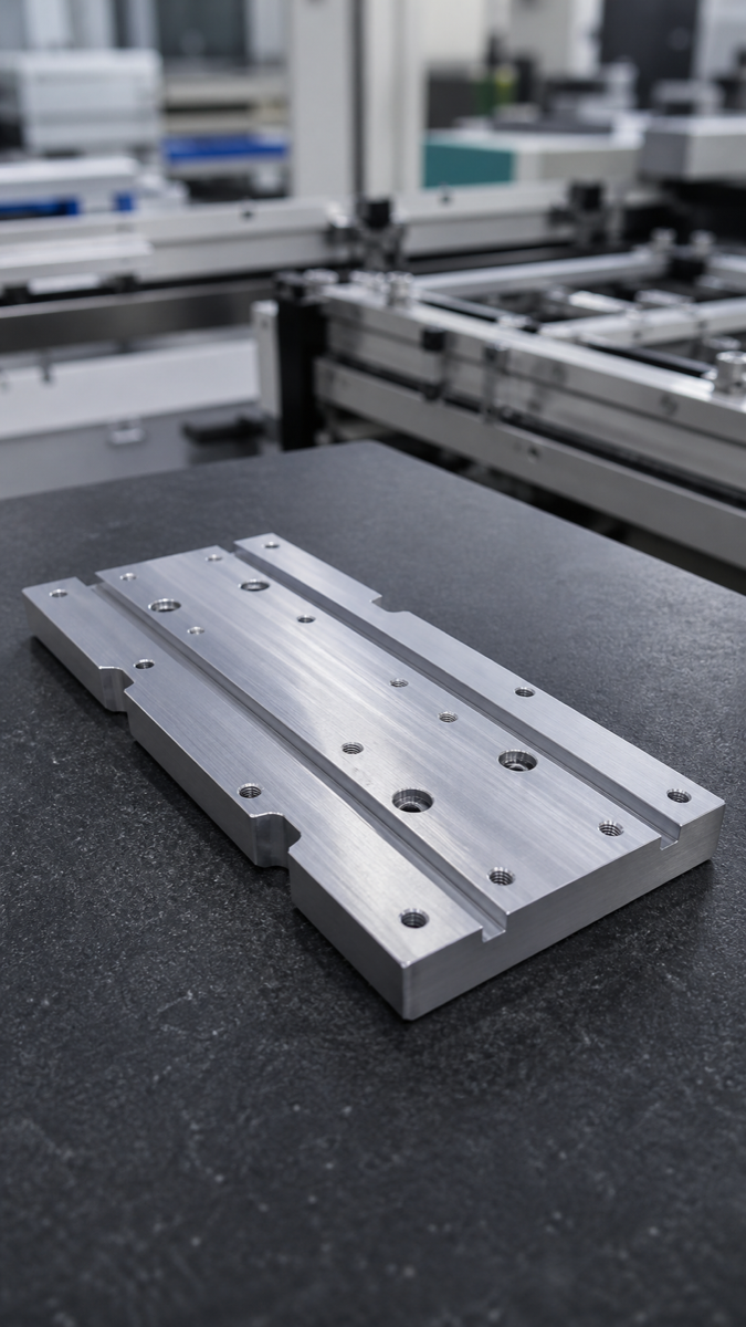 Precision CNC plate with multiple threaded and clearance holes
