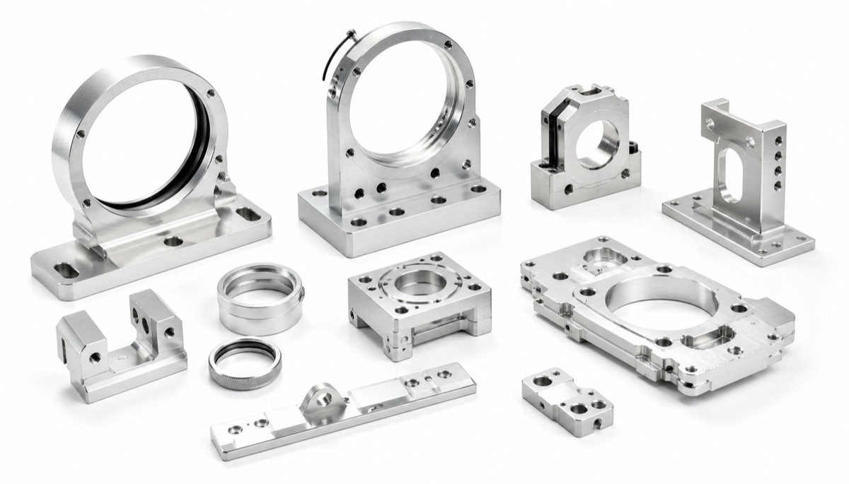 Precision optical instrument CNC components with lens mounts and datum features