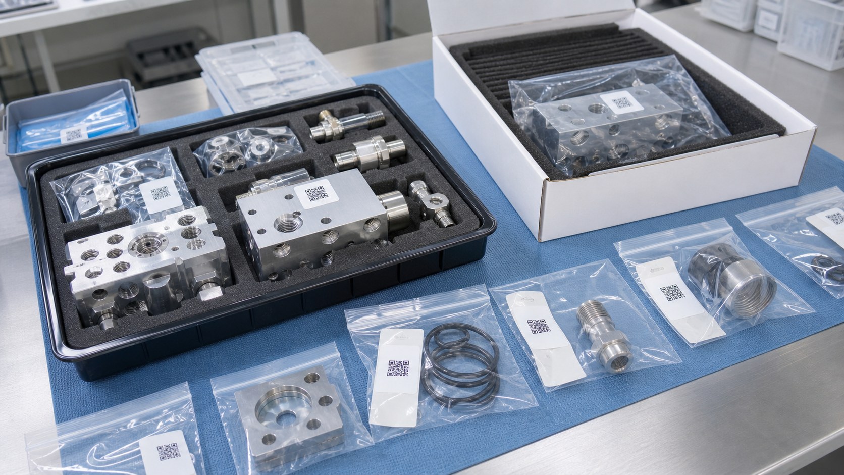 Clean packaging and traceability for respiratory device CNC components