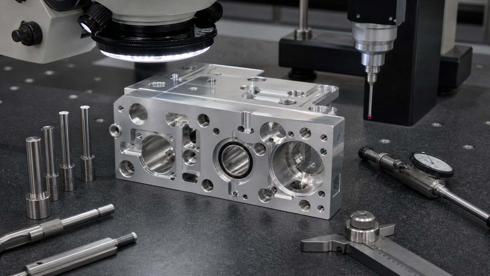 Inspection of bores and O-ring seats on a medical gas valve block