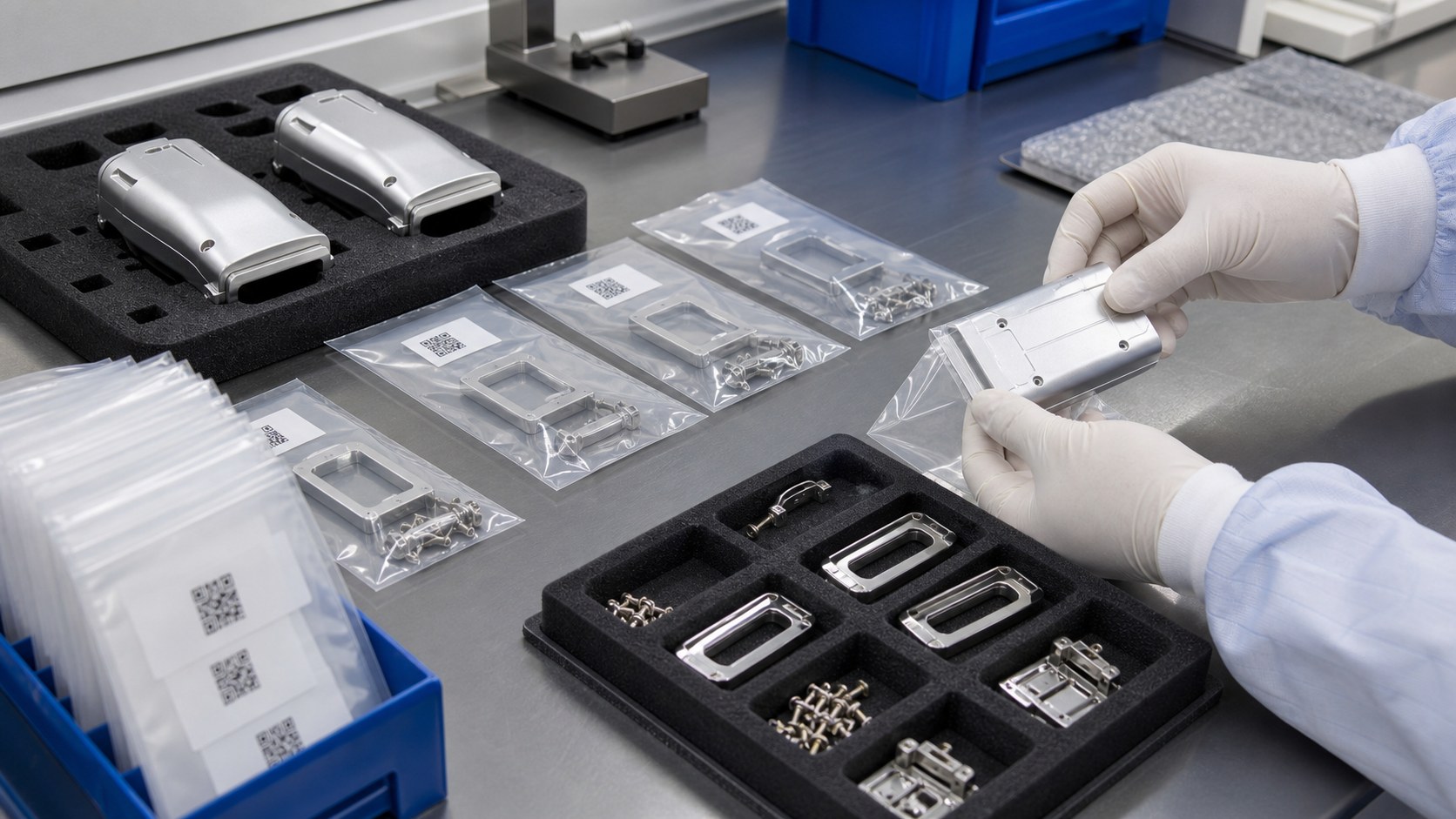 Clean packaging and traceability for ultrasound probe CNC components