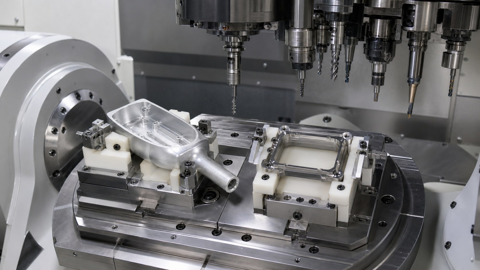 Five-axis fixturing for ultrasound probe housing machining