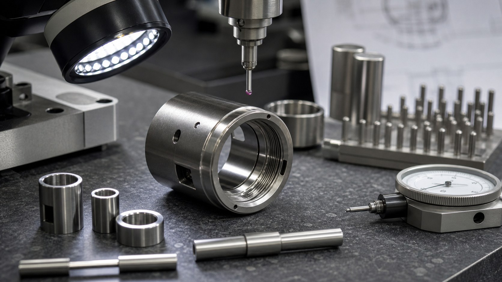 Inspection of bore coaxiality and miniature threads on an endoscope optical barrel