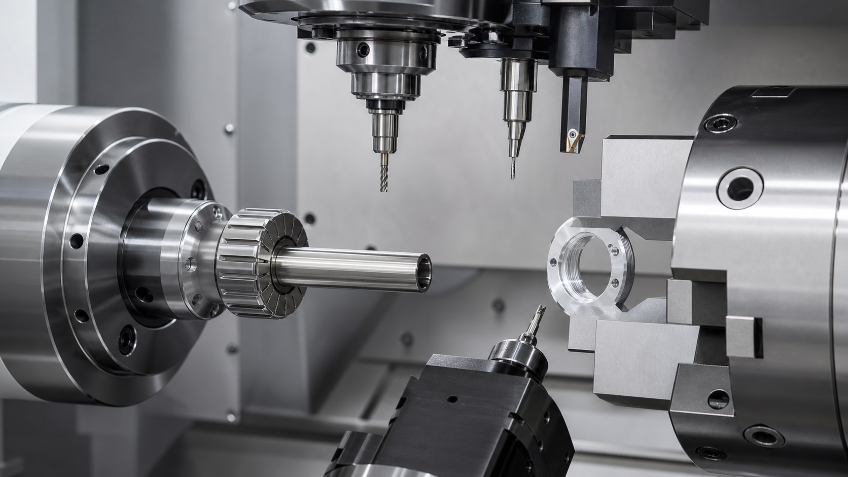 Turn-mill fixturing for medical endoscope optical barrel machining