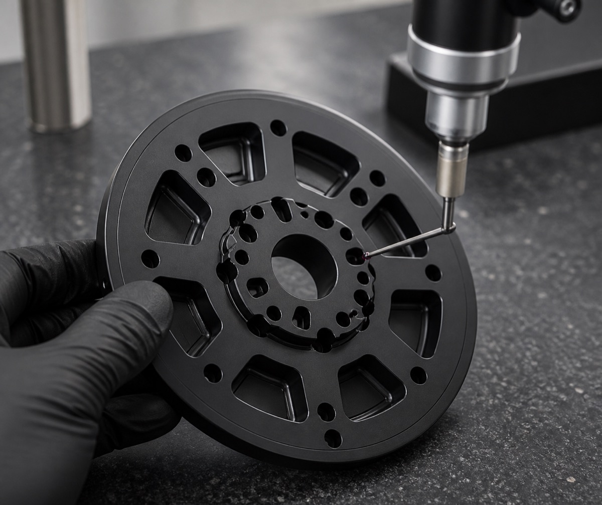 Inspection of center bore and circular hole pattern on robot joint output shaft