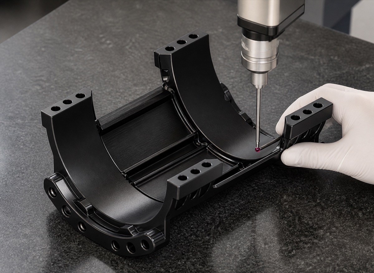 Inspection of saddle arc surface and side hole positions on robot waist support seat