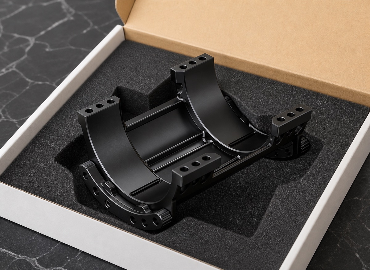 Protected packaging for black anodized humanoid robot waist support seat