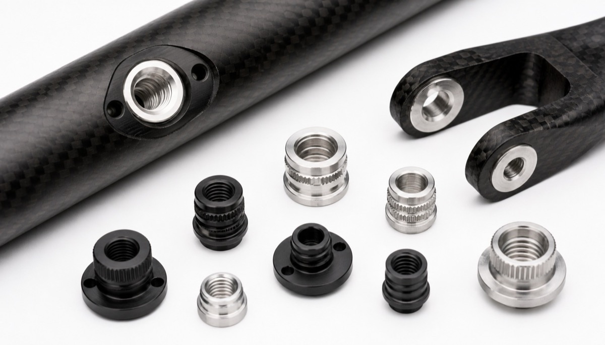Threaded aluminum inserts and bonding features for composite robot arms