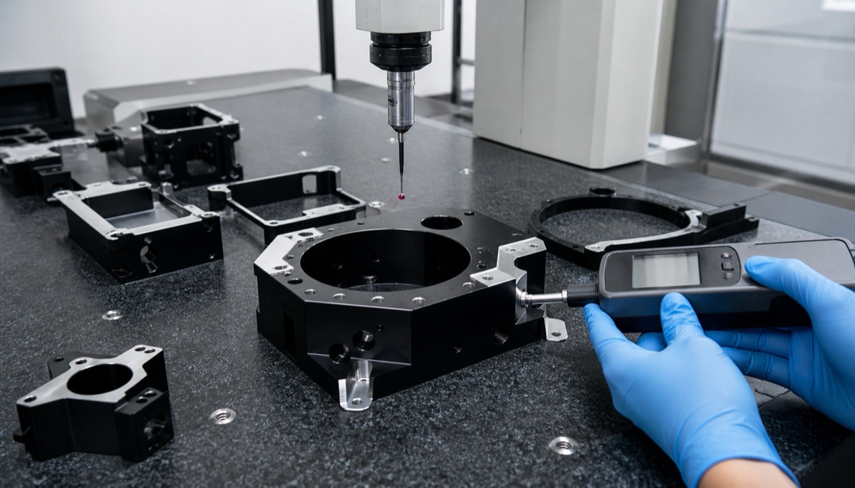 Inspection of optical CNC parts after surface treatment and masking