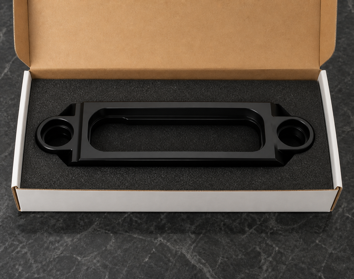 Protected packaging for a black anodized lightweight waist link arm
