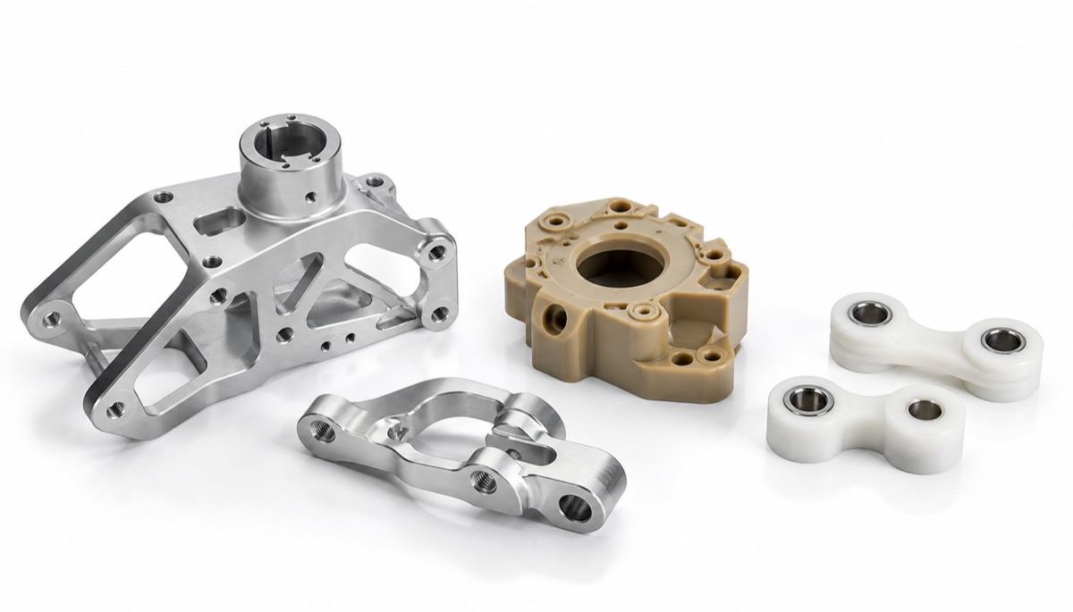 Finished lightweight robot parts made from aluminum PEEK nylon and mixed materials
