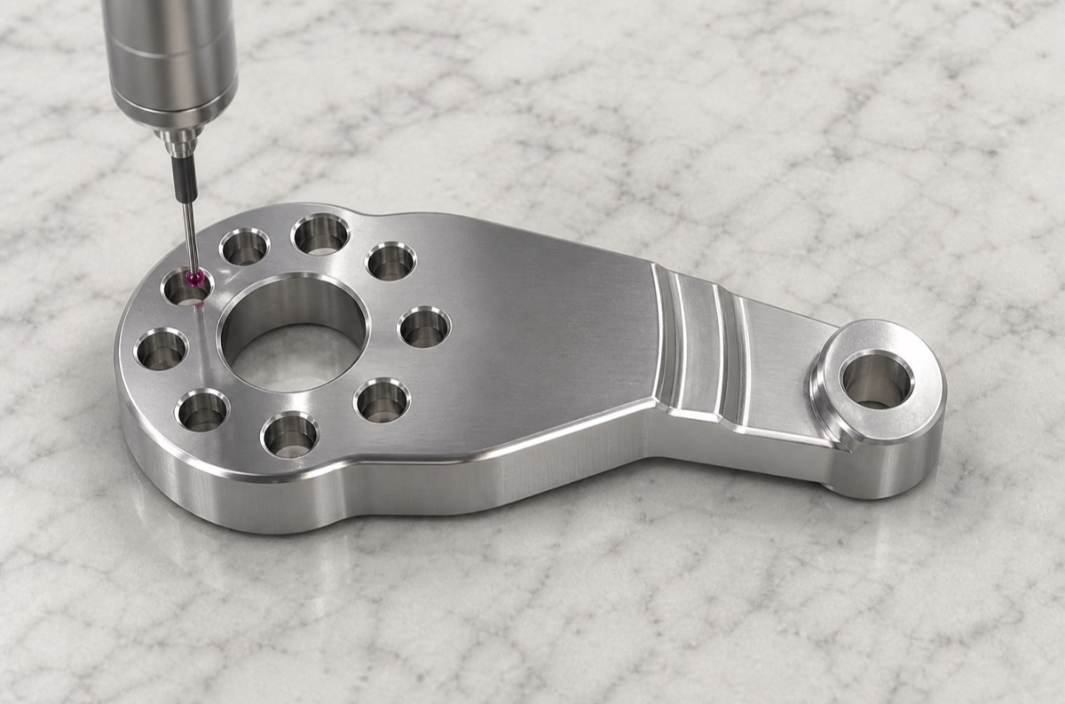 Inspection of multi-hole flange and bore relationship on robot waist linkage bracket
