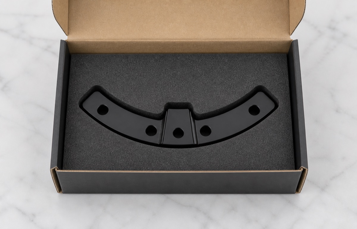 Foam packaging for black anodized curved zero-position stop block