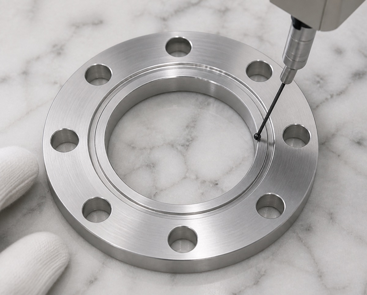 Probe inspection of stepped bore and hole mouths on humanoid robot bearing retaining ring
