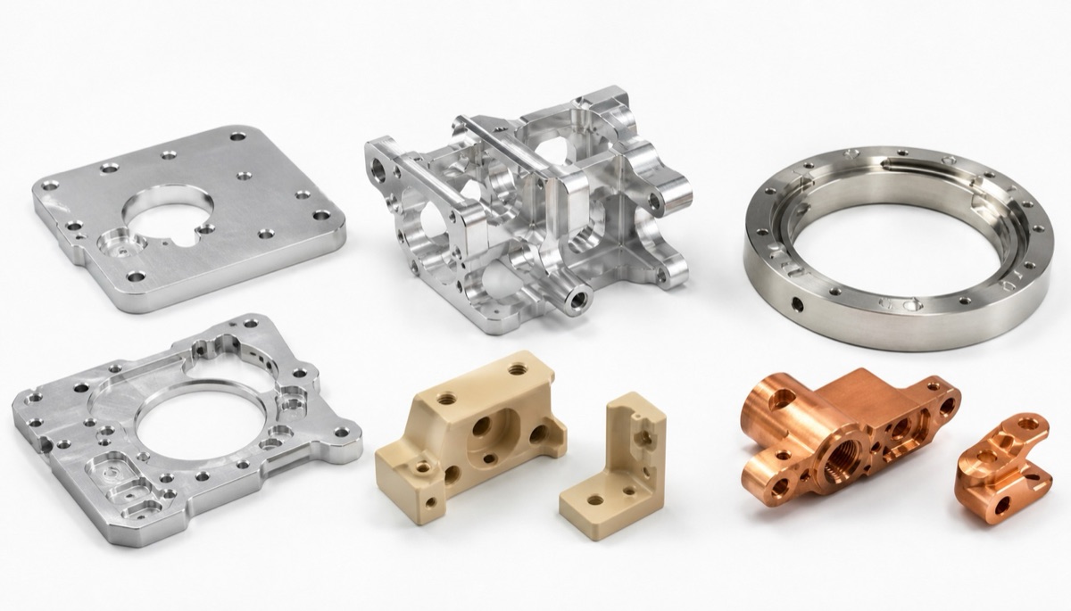 Custom robot CNC machined parts made from aluminum stainless steel brass and copper materials