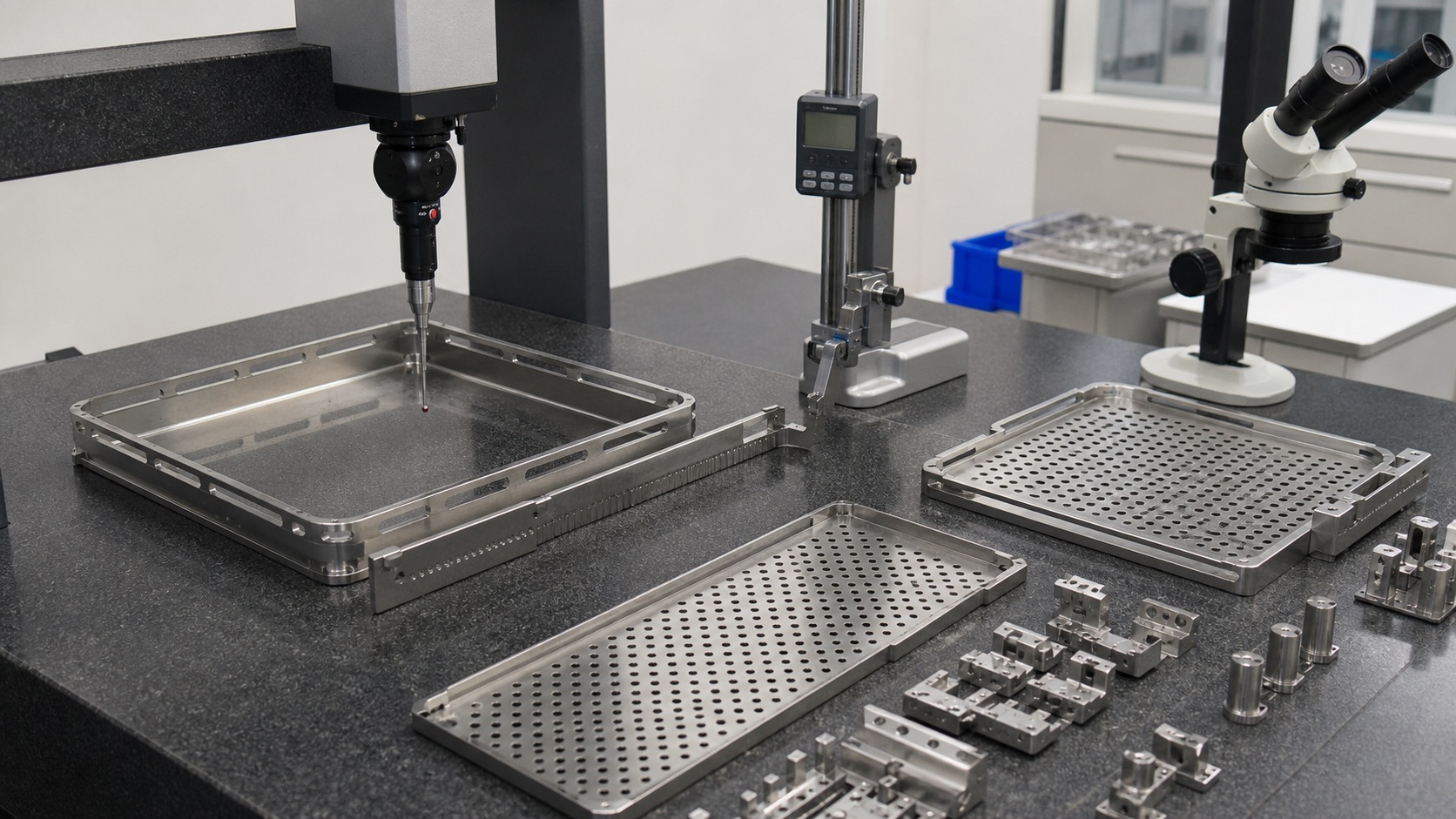 Inspection of flatness, slot width and modular tray interfaces