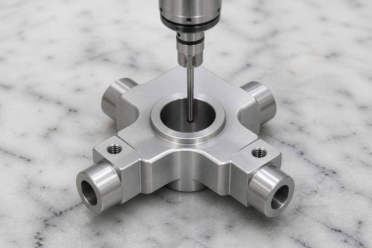 Inspection of center bore and side axis relationship on humanoid robot waist cross support