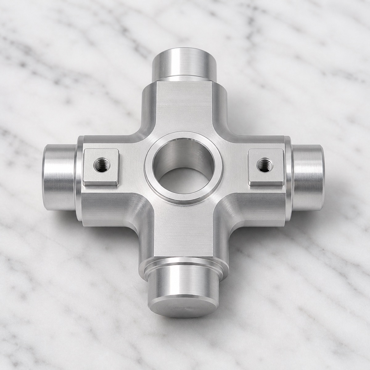 6061-T6 humanoid robot waist cross support with center bore and four-direction bosses