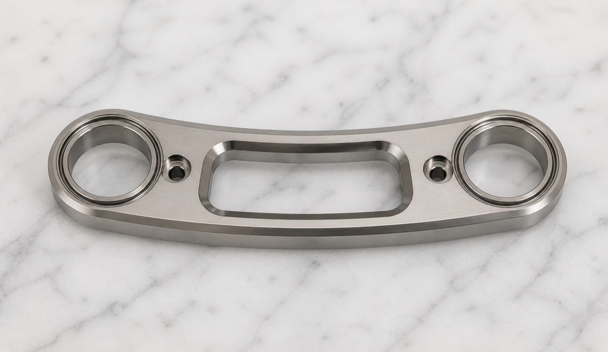 TA4 titanium humanoid robot waist linkage with two bearing bores and center lightening window