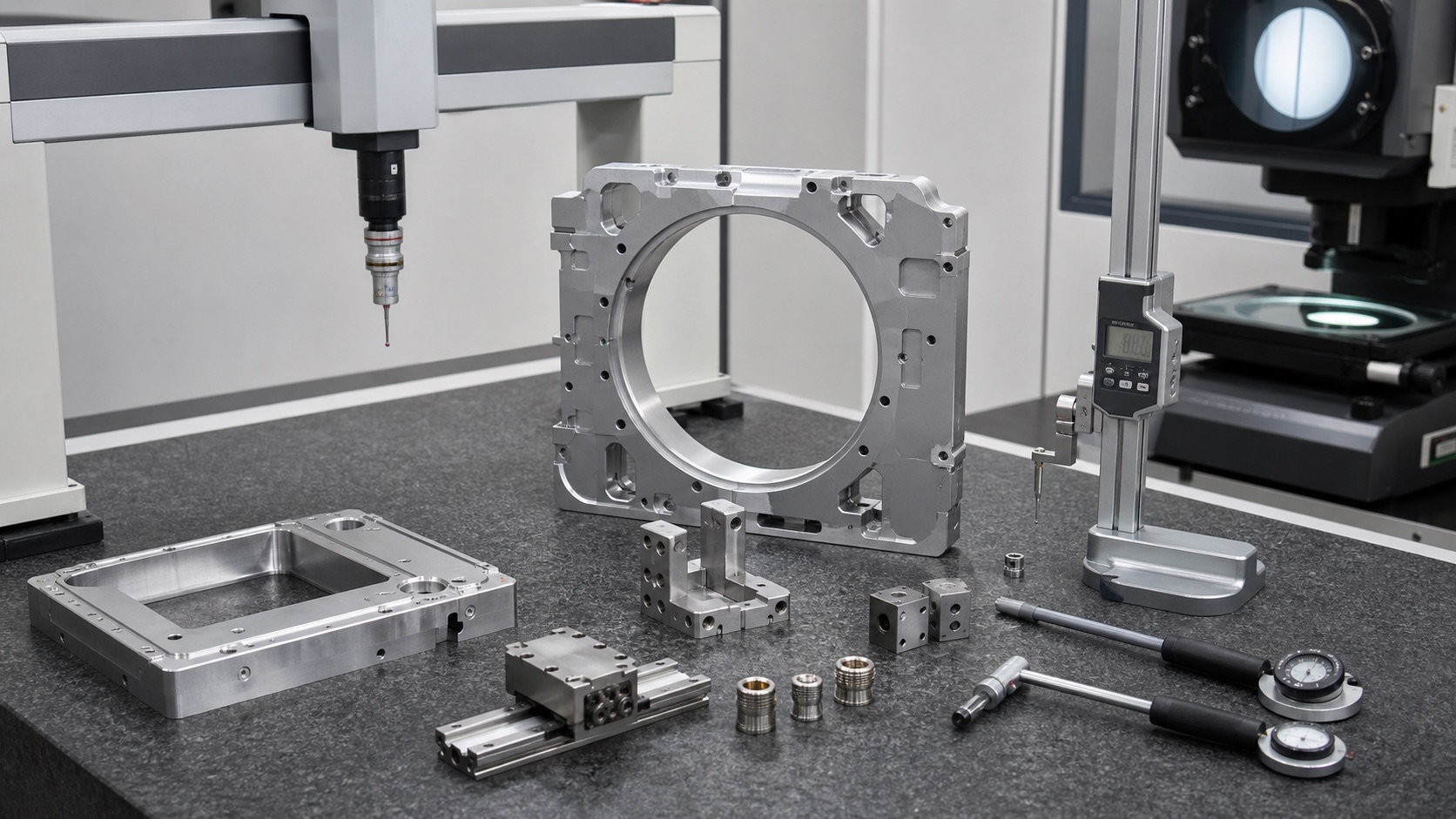 Inspection of medical imaging CNC components for flatness and datum alignment