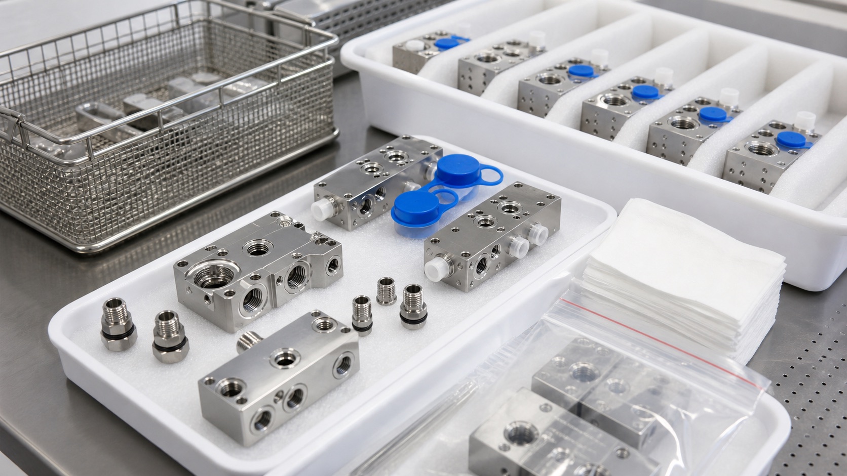 Clean finishing and protective packaging for dialysis fluid path components