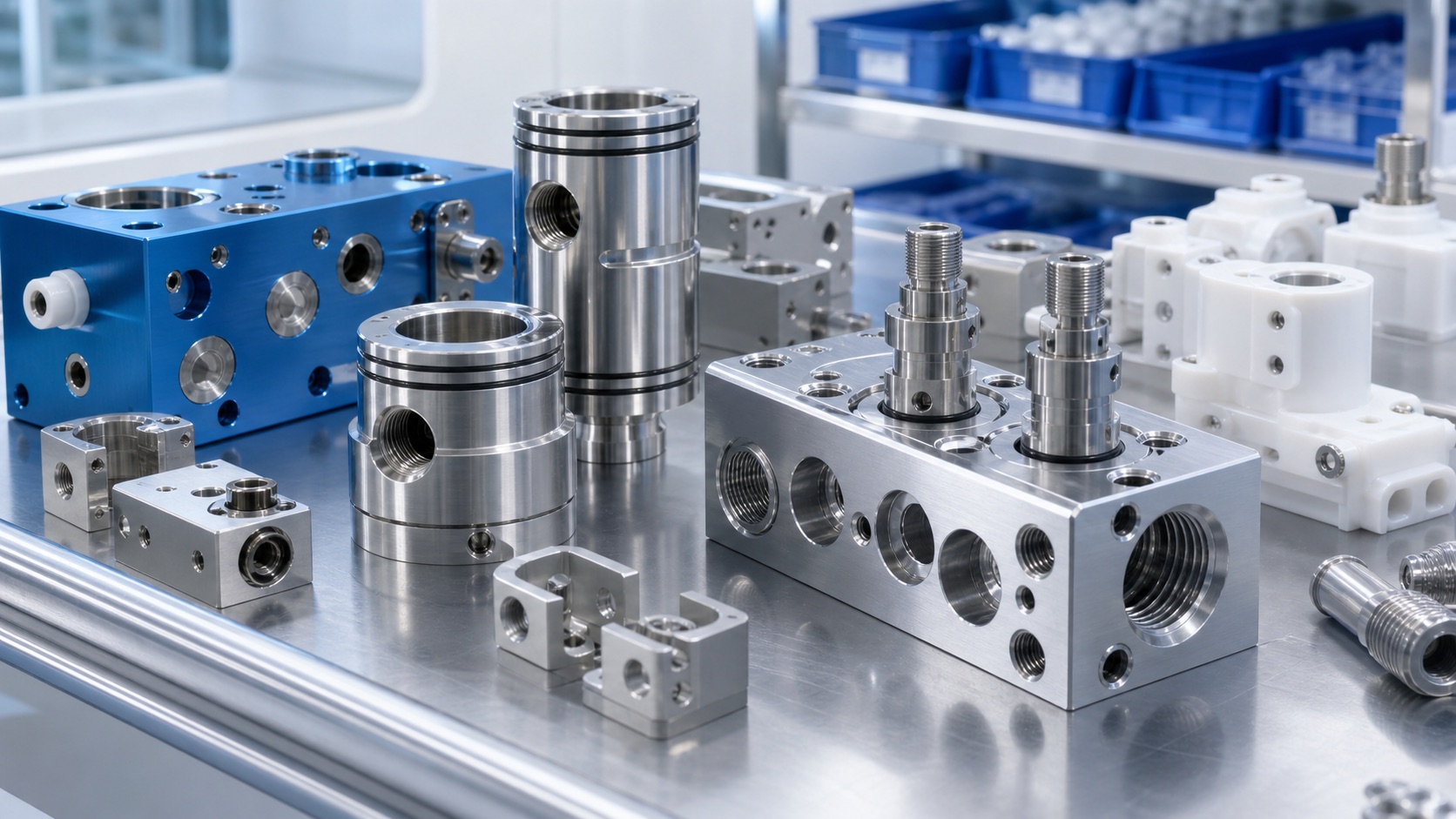 CNC-machined dialysis fluid manifold blocks and flow path components