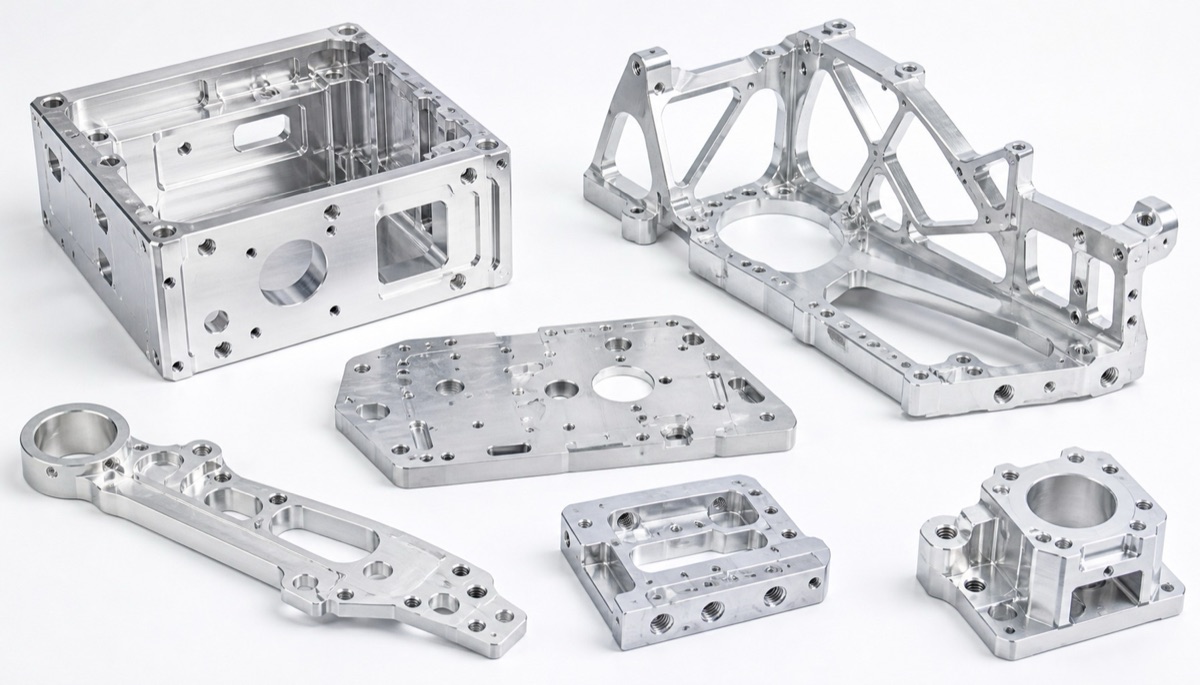 Precision machined aluminum parts showing 6061 and 7075 application types