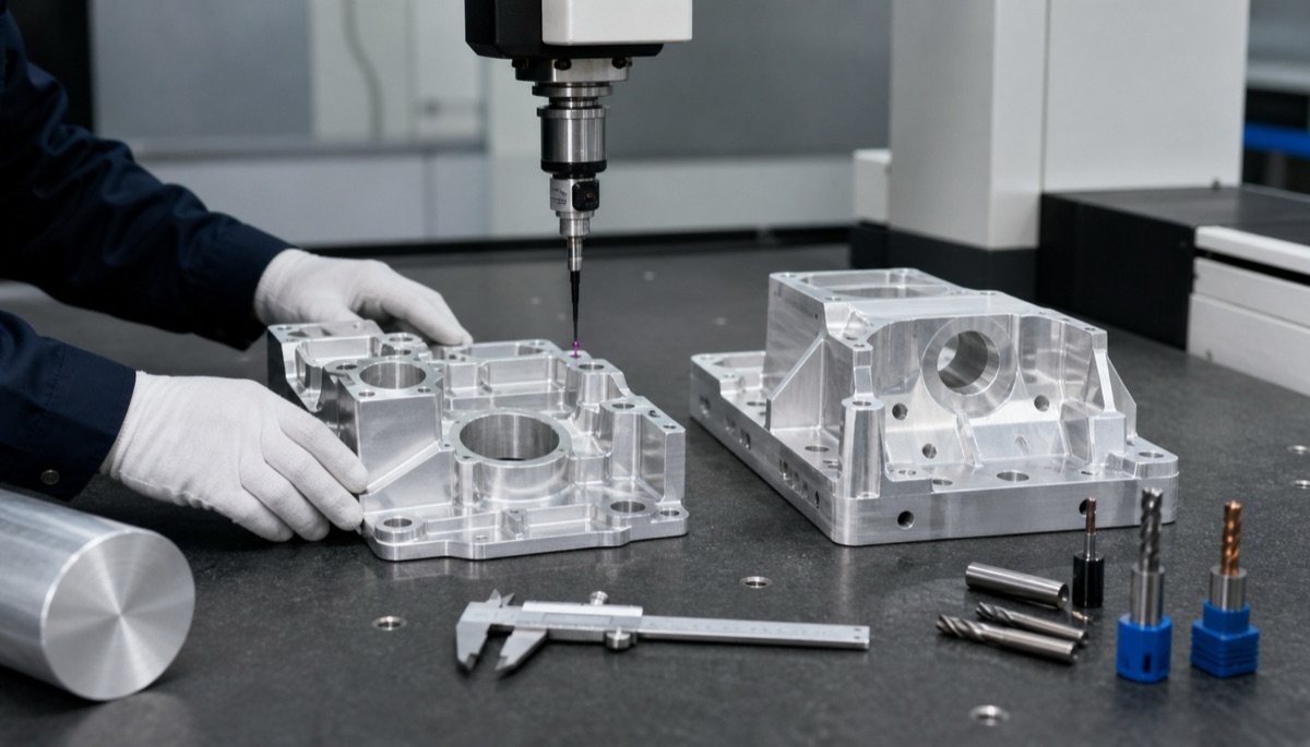 Engineer reviewing CNC aluminum parts and inspection requirements for 6061 and 7075