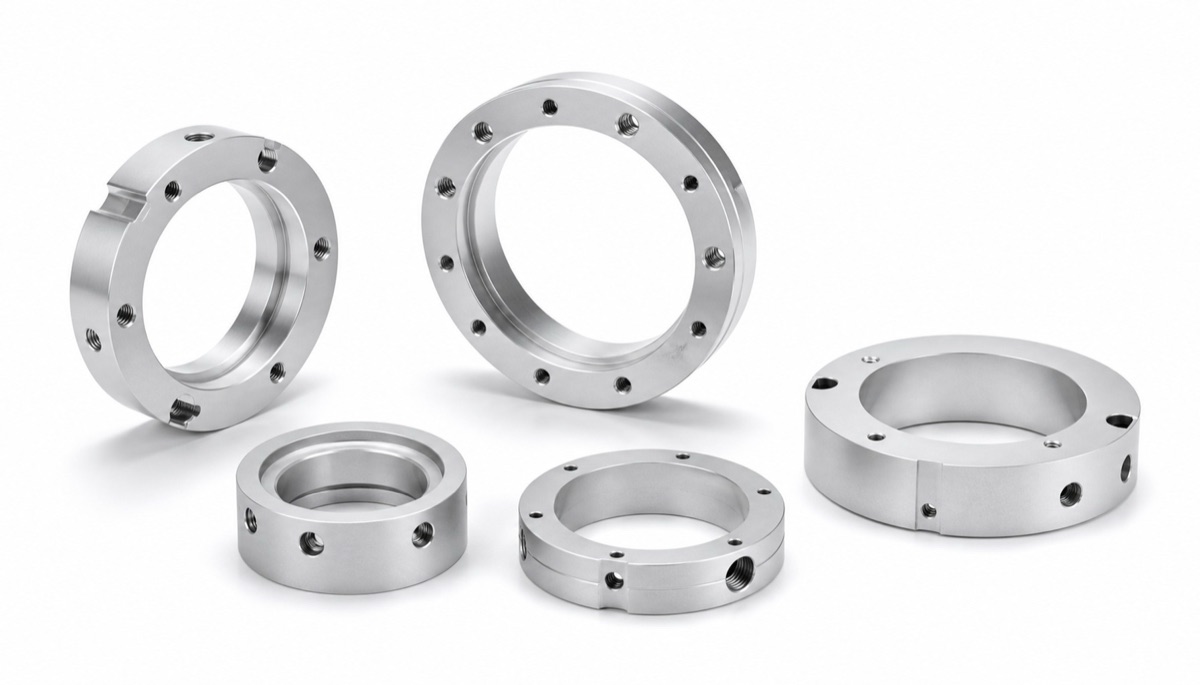Precision machined optical lens mount rings and housings with bore and face features