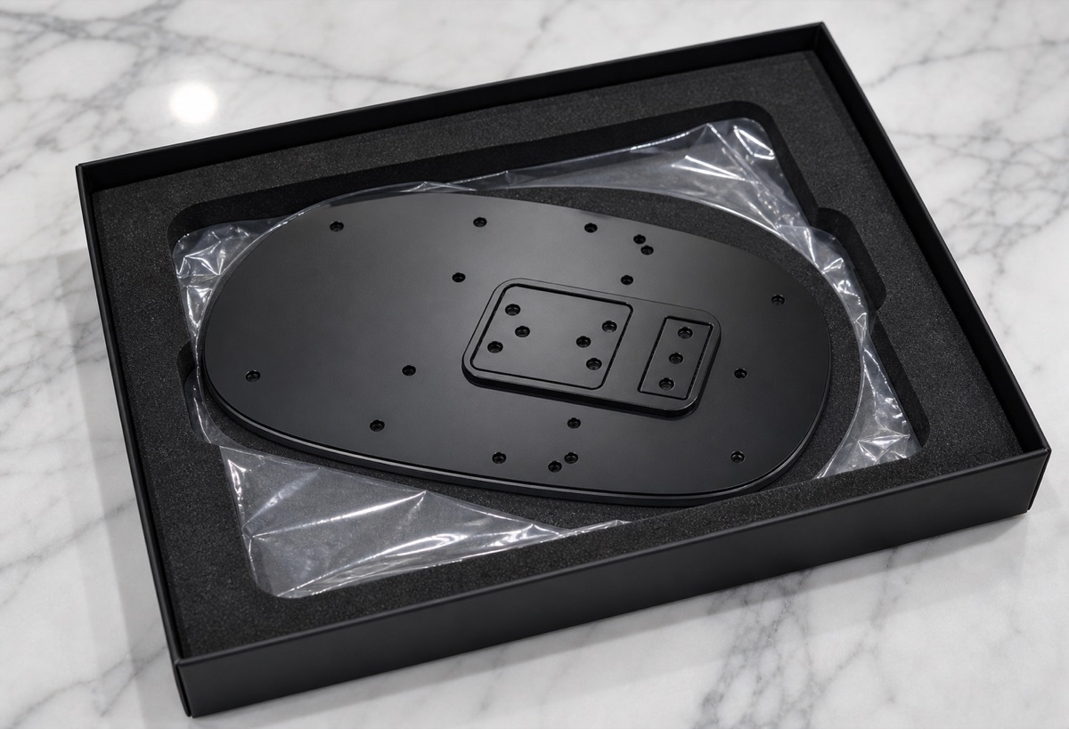 Protective packaging for black anodized humanoid robot foot support plate