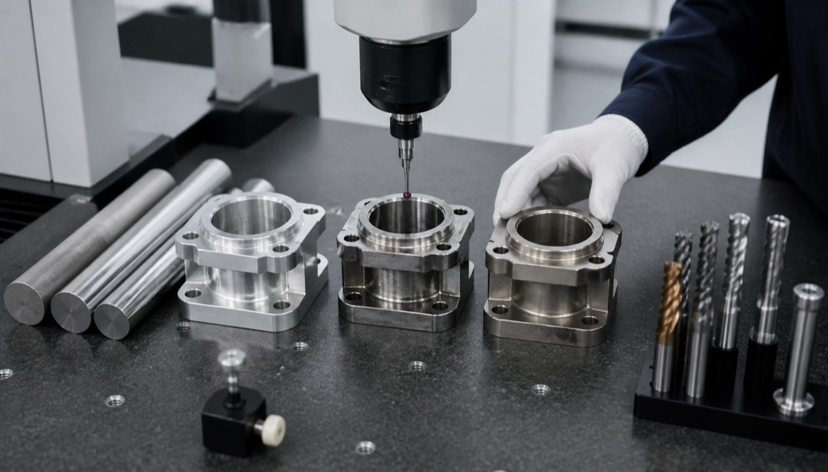 Engineer reviewing material choice and CNC process for precision components