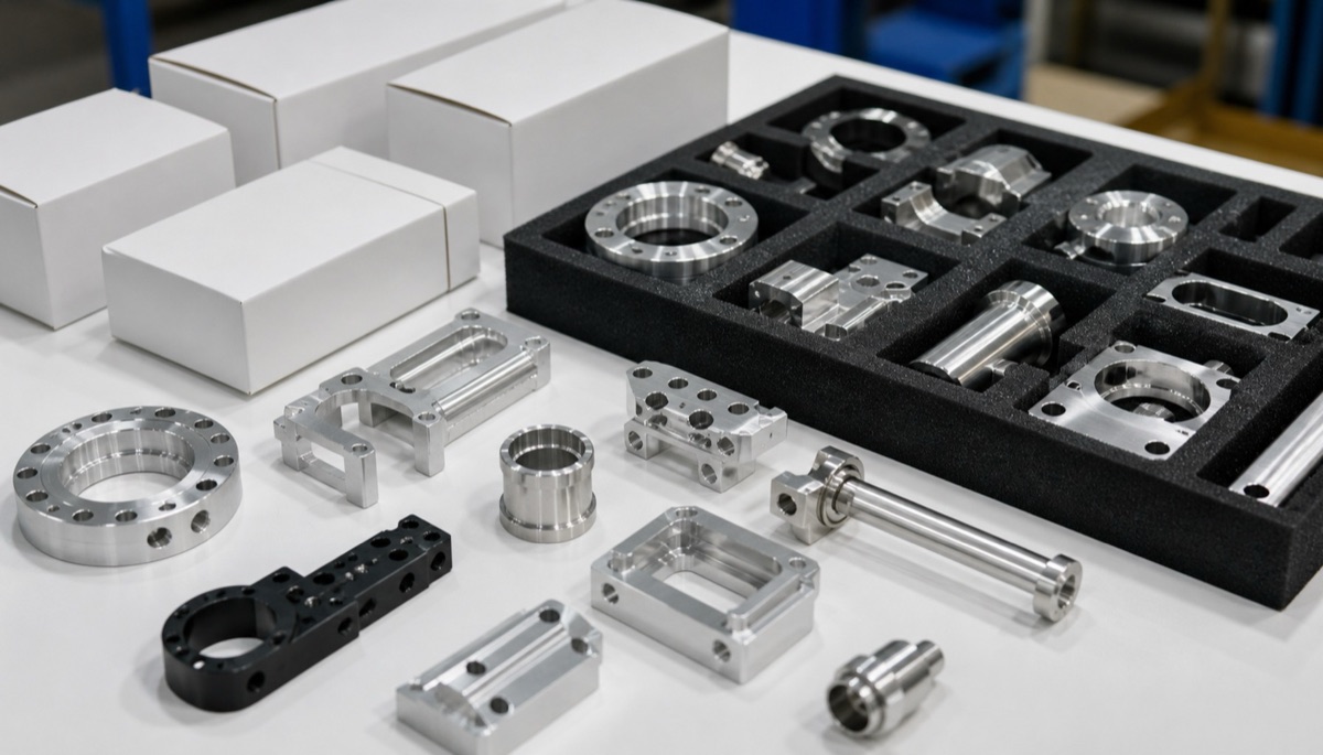 Small-batch mechanical parts arranged for protected delivery and repeat orders