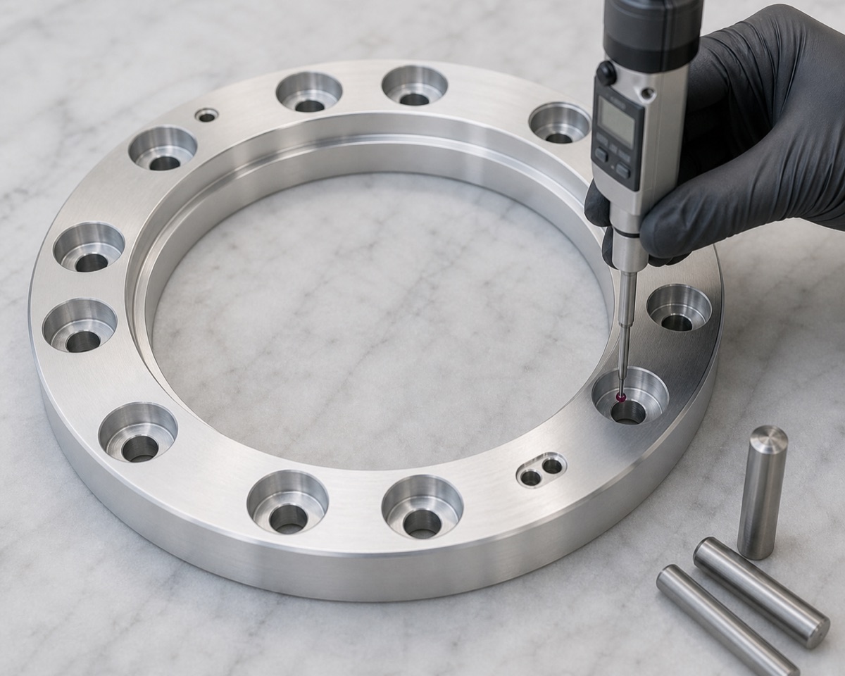 Inspection of counterbore depth and hole-mouth condition on robot arm fixed flange