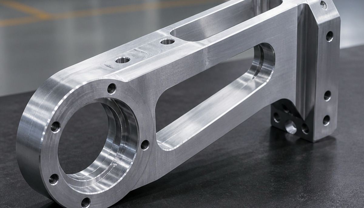 CNC machined robot foot and ankle structural part with bearing and mounting features