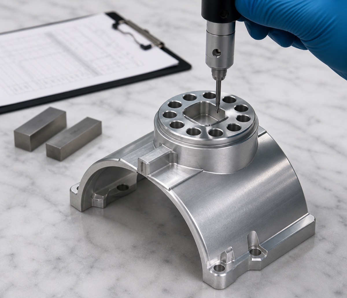 Inspection of round boss center hole circular hole pattern and curved housing datum