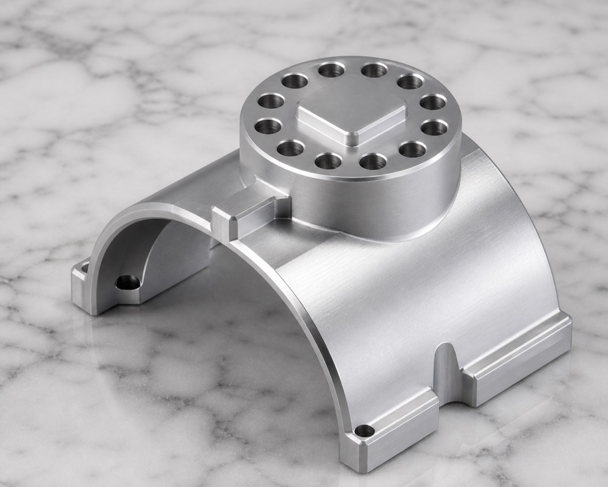 6061-T6 robot arm round-boss fixed flange with circular hole pattern curved housing and mounting lugs