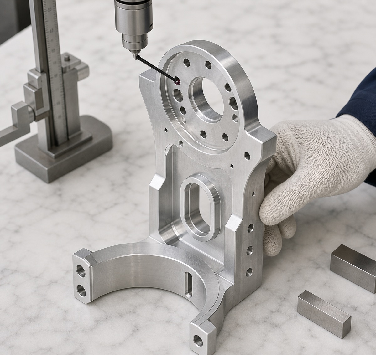 Inspection of upright ring and bottom arc seat relationship on a 6061-T6 robot arm flange