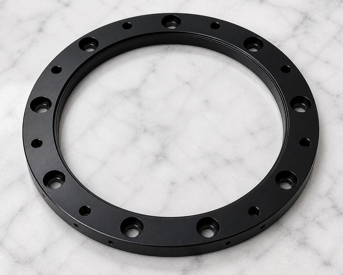 6061 black anodized robot third-axis fixed ring with inner bore outer diameter and circular hole pattern
