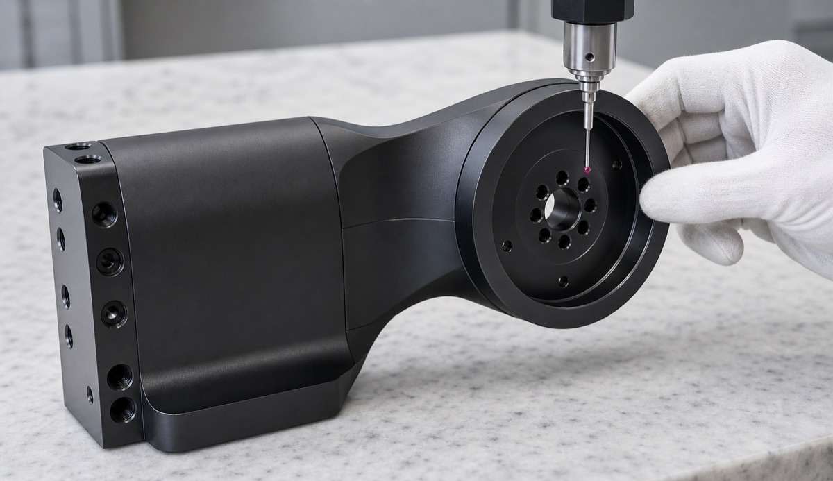 Inspection of end face holes cylindrical cavity and side hole datum on a robot module seat