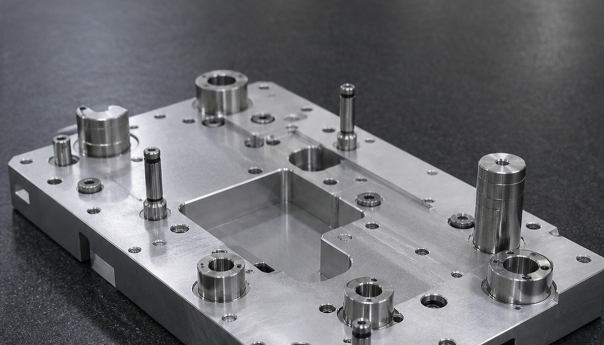 CNC machined fixture plate with multi-sided holes and datums