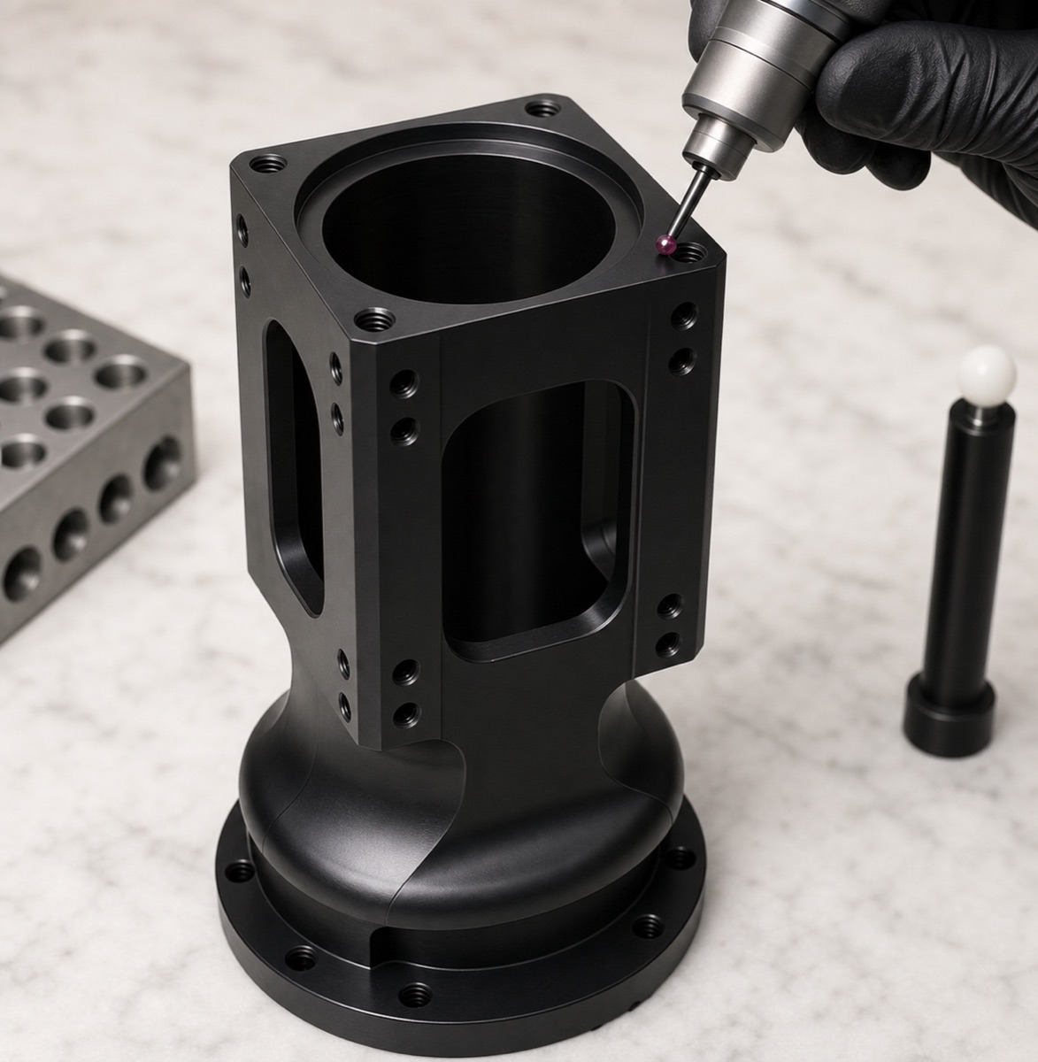 Inspection of side-hole array and vertical cylindrical bore on a robot module seat