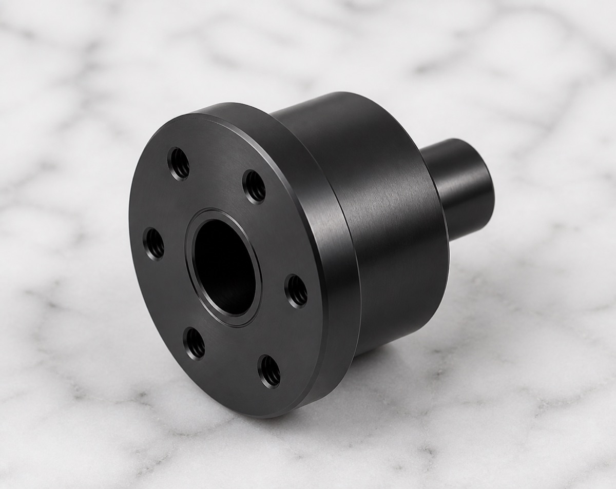Black treated SUS304 robot precision pin shaft with shoulder and end-face hole pattern