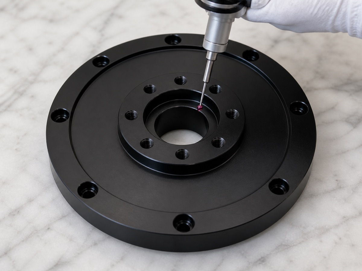 Inspection of center bore boss step and hole pattern relationship on a robot connection flange