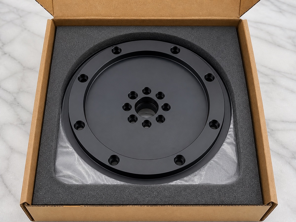 Foam packaging for a black anodized robot first-axis connection flange