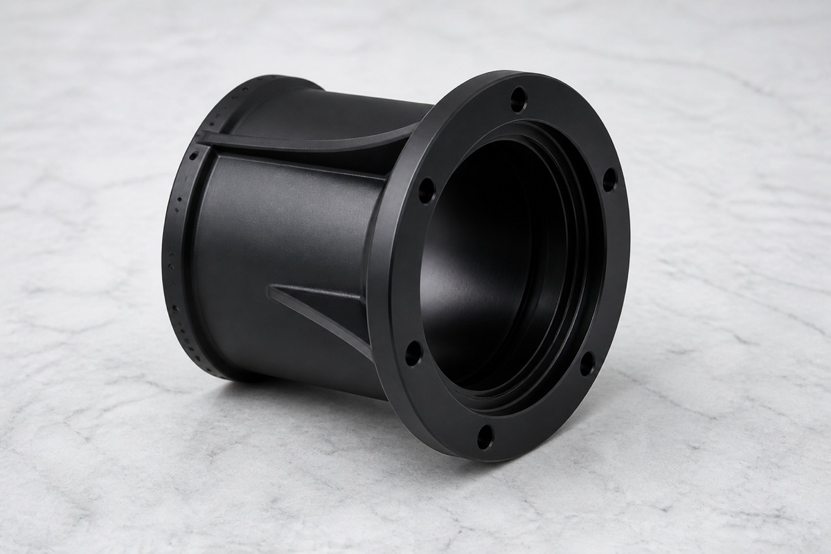 6061 black anodized robot seventh-axis cylindrical base with flange holes and side ribs